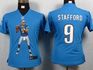 Womens NEW Detroit Lions 9 Staffopd Blue Portrait Fashion Game Jerseys