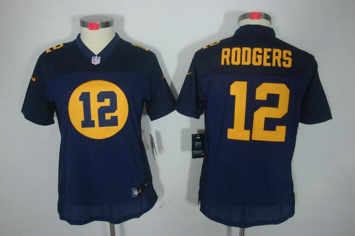 Womens NEW Green Bay Packers 12 Aaron Rodgers Blue Jerseys