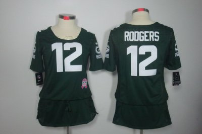 Womens NEW Green Bay Packers 12 Rodgers Elite breast Cancer Awareness Green Jerseys