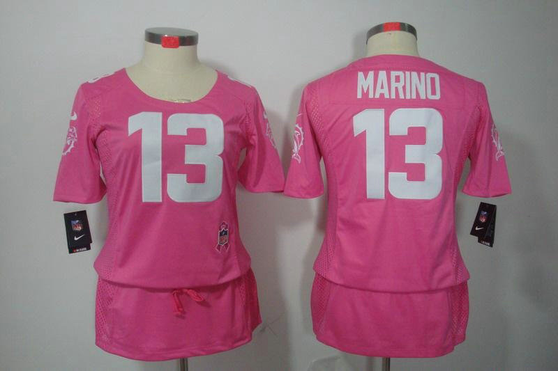 Womens NEW Miami Dolphins 13 Marino breast Cancer Awareness Pink Jerseys