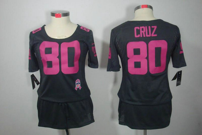 Womens NEW New York Giants 80 Victor Cruz breast Cancer Awareness Dark grey Jerseys