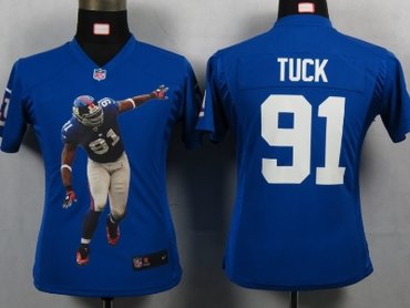 Womens NEW New York Giants 91 Tuck Blue Portrait Fashion Game Jerseys