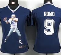 Womens Nike Dallas Cowboys 9 Romo Blue Portrait Fashion Game Jerseys
