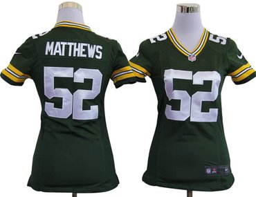 Womens Nike Green Bay Packers 52 Matthews Green Nike NFL Jerseys