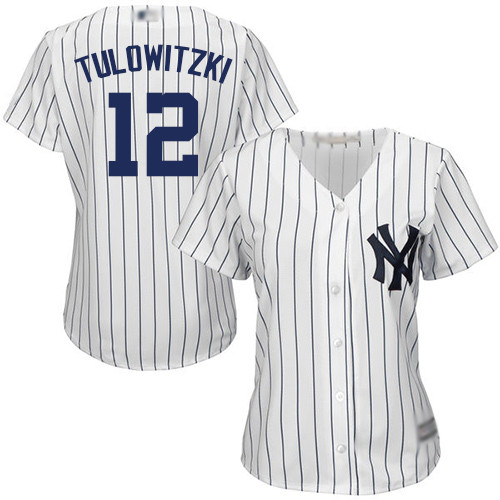 Yankees #12 Troy Tulowitzki White Strip Home Women's Stitched Baseball Jersey Yankees #12 Troy Tulowitzki White Strip Home Women's Stitched Baseball Jersey