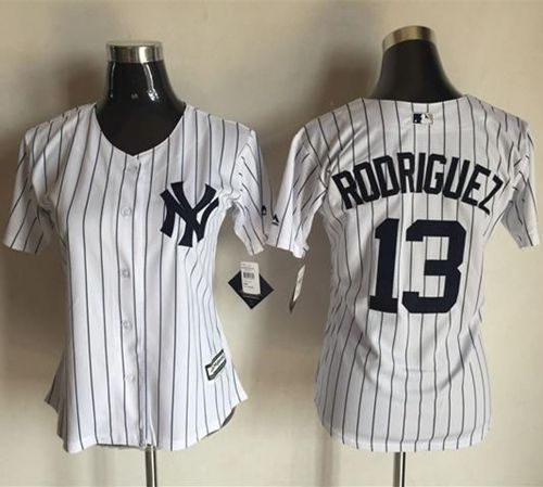 Yankees #13 Alex Rodriguez White With Black Strip Women's Fashion Stitched MLB Jersey Yankees #13 Alex Rodriguez White With Black Strip Women's Fashion Stitched MLB Jersey