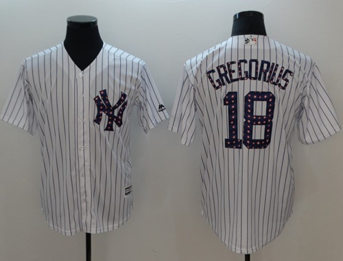 Yankees #18 Didi Gregorius White Strip New Cool Base 2018 Stars & Stripes Stitched Baseball Jersey