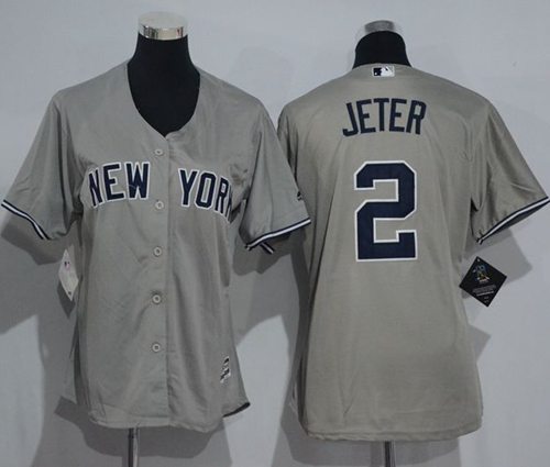 Yankees #2 Derek Jeter Grey Women's Road Stitched MLB Jersey Yankees #2 Derek Jeter Grey Women's Road Stitched MLB Jersey