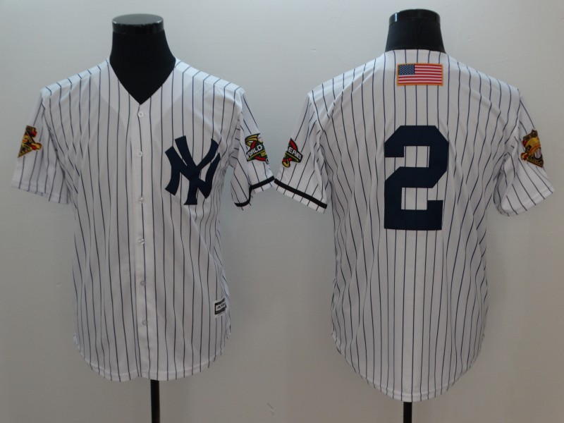 Yankees #2 Derek Jeter White 2001 World Series Cool Base Jersey