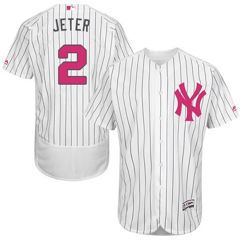 Yankees #2 Derek Jeter White Strip Flexbase Authentic Collection 2016 Mother's Day Stitched MLB Jersey Yankees #2 Derek Jeter White Strip Flexbase Authentic Collection 2016 Mother's Day Stitched MLB Jersey