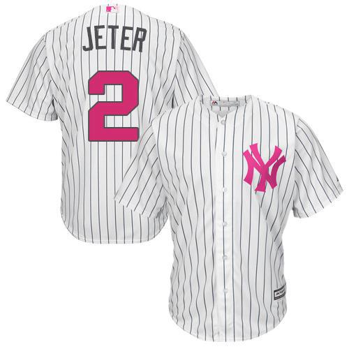 Yankees #2 Derek Jeter White Strip New Cool Base 2016 Mother's Day Stitched MLB Jersey