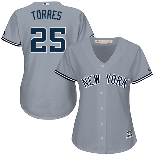 Yankees #25 Gleyber Torres Grey Road Women's Stitched Baseball Jersey Yankees #25 Gleyber Torres Grey Road Women's Stitched Baseball Jersey