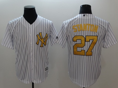 Yankees #27 Giancarlo Stanton White Gold No. New Cool Base Stitched Baseball Jersey