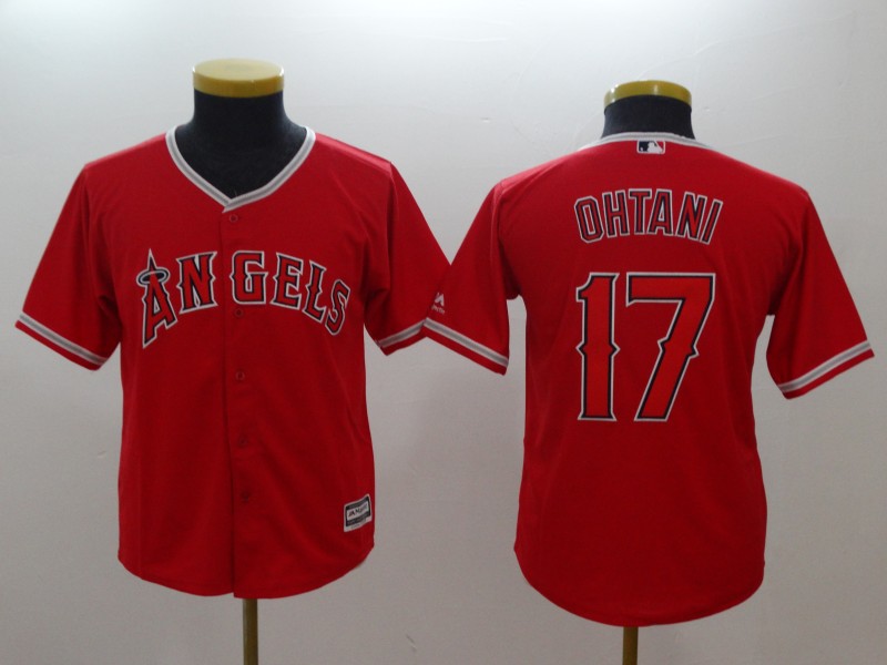 Youth  Angels #17 Shohei Ohtani Red Youth Cool Base Jersey