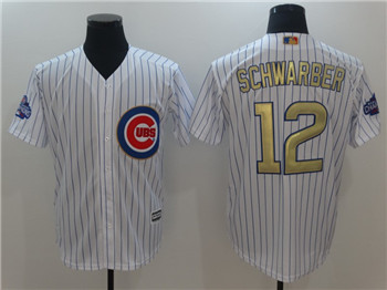 Youth's Cubs #12 Kyle Schwarber Majestic White Gold 2017 Gold Program Fashion Cool Base Replica Team Jersey