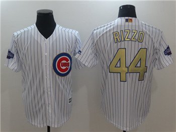 Youth's Cubs #44 Anthony Rizzo Majestic White Gold 2017 Gold Program Fashion Cool Base Replica Team Jersey