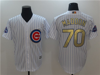 Youth's Cubs #70 Joe Maddon Majestic White Gold 2017 Gold Program Fashion Cool Base Replica Team Jersey