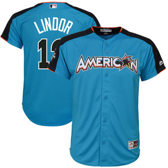 Youth American League Indians Francisco Lindor Majestic Blue 2017 MLB All-Star Game Home Run Derby Jersey