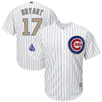 Youth Chicago Cubs Kris Bryant Majestic White Gold 2017 Gold Program Fashion Cool Base Replica Player Jersey