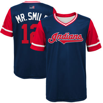Youth Cleveland Indians Francisco Lindor Mr. Smile Majestic Navy 2017 Players Weekend Jersey