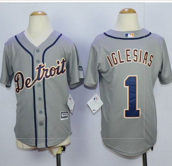 Youth Detroit Tigers #1 Jose Iglesias Grey Cool Base Stitched MLB Jersey