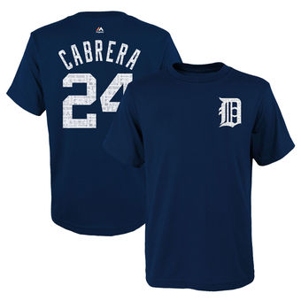 Youth Detroit Tigers Miguel Cabrera Majestic Navy 2017 Spring Training Name & Number T-Shirt