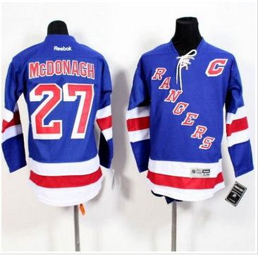 Youth New York Rangers #27 Ryan McDonagh Blue Home Stitched NHL Jersey