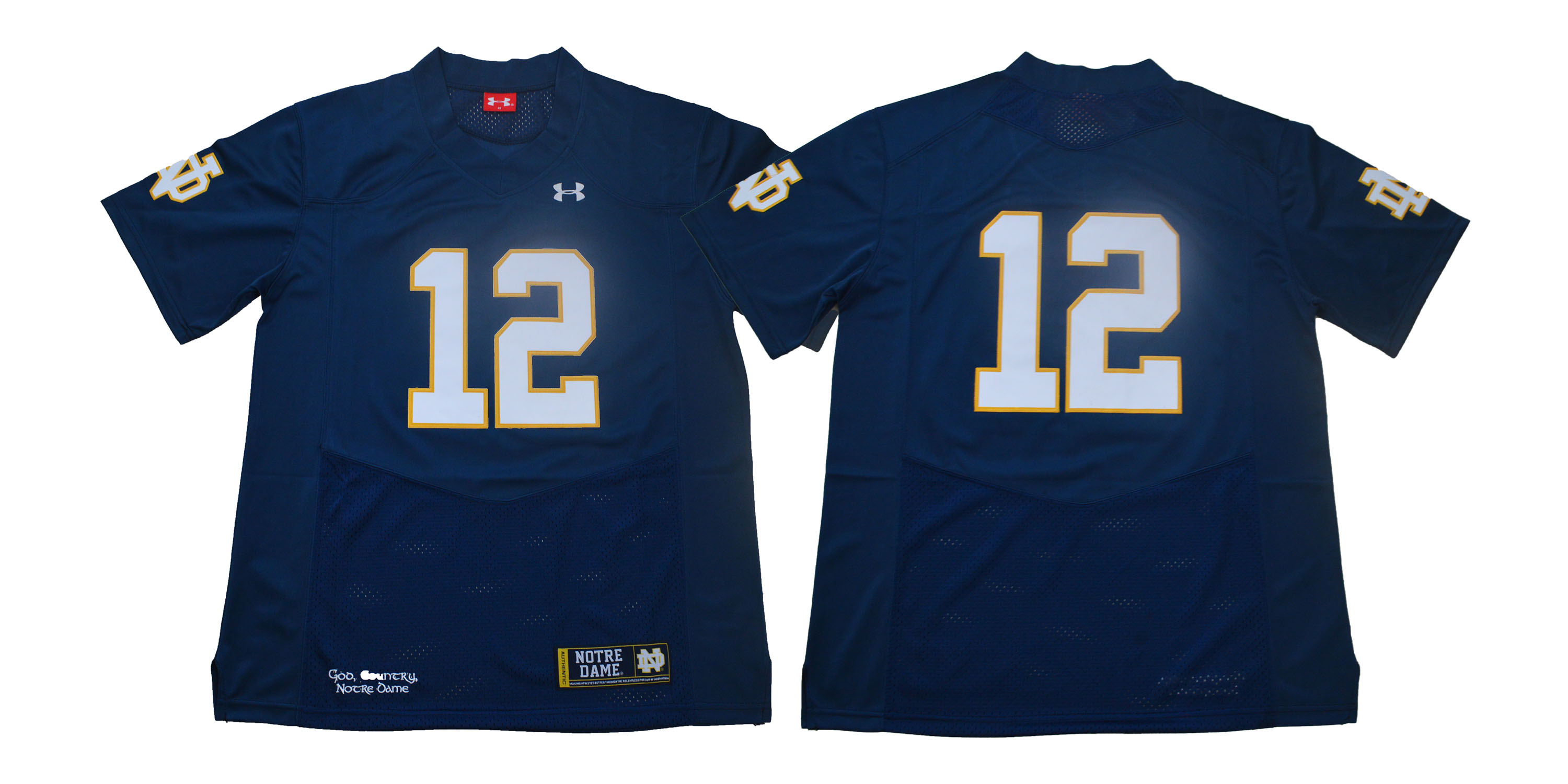 Youth Notre Dame Fighting Irish #12 Blue Under Armour College Football Jersey