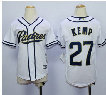 Youth San Diego Padres #27 Matt Kemp White Home Cool Base Stitched MLB Jersey