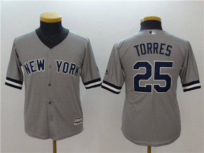 Youth Yankees 25 Gleyber Torres Gray Youth Cool Base Jersey