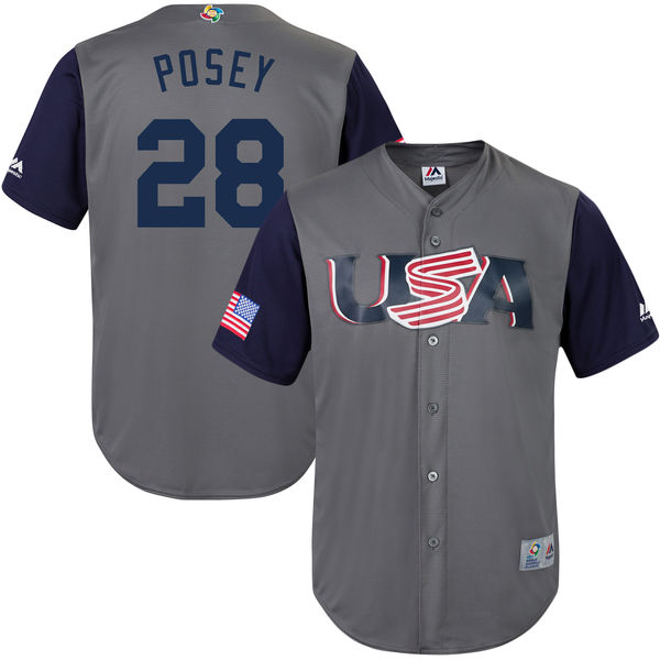 Team USA #28 Posey Gray 2017 World Baseball Classic Authentic Customized Stitched MLB Jersey Team USA #28 Posey Gray 2017 World Baseball Classic Authentic Customized Stitched MLB Jersey
