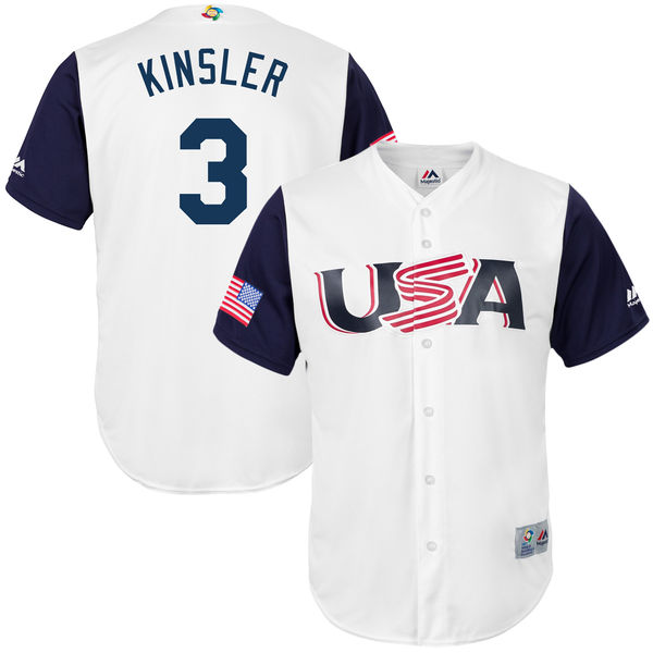 Team USA #3 Kinsler 2017 World Baseball Classic Authentic Customized Stitched MLB Jersey