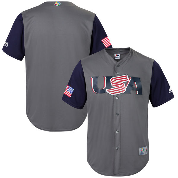Team USA Blank Gray 2017 World Baseball Classic Authentic Customized Stitched MLB Jersey