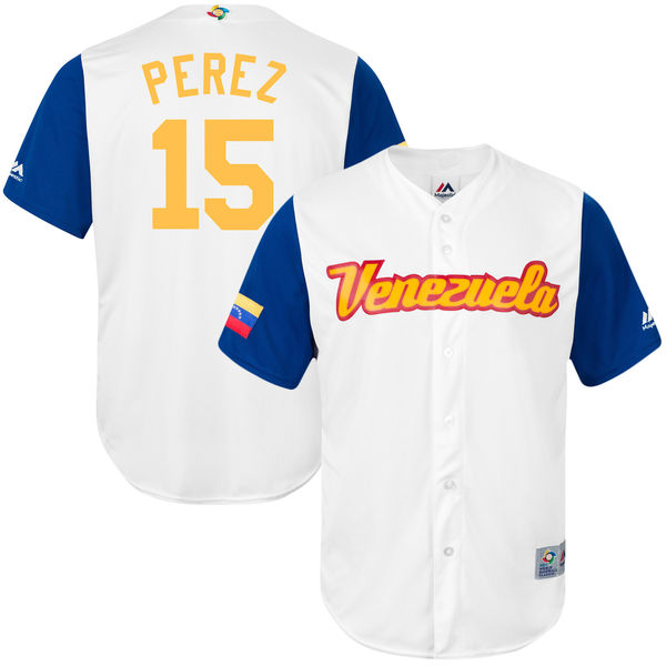 Team Venezuela #15 Salvador Perez White 2017 World Baseball Classic Authentic Customized Stitched MLB Jersey Team Venezuela #15 Salvador Perez White 2017 World Baseball Classic Authentic Customized Stitched MLB Jersey