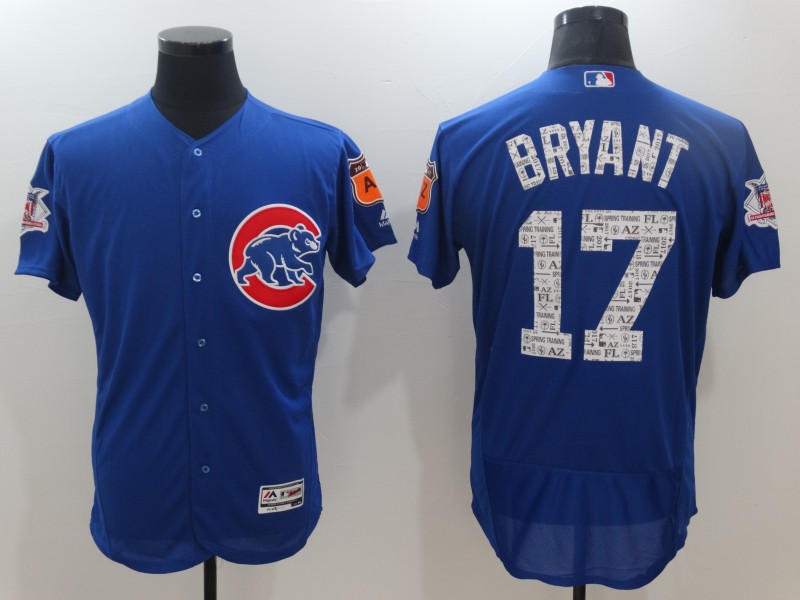 Men's Chicago Cubs #17 Kris Bryant Majestic Royal 2017 Spring Training Authentic FlexBase Player Jersey