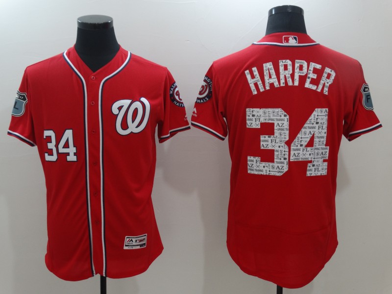 Men's Washington Nationals #34 Bryce Harper Majestic Alternate Scarlet 2017 FlexBase Authentic Collection On-Field Spring Training Player Jersey Men's Washington Nationals #34 Bryce Harper Majestic Alternate Scarlet 2017 FlexBase Authentic Collection On-Field Spring Training Player Jersey