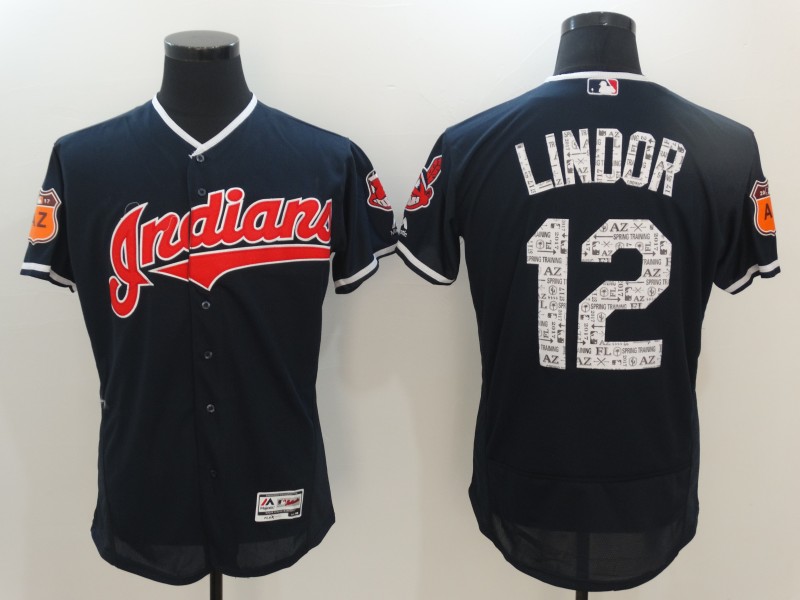 Men's Cleveland Indians #12 Francisco Lindor Majestic Navy 2017 Spring Training Authentic FlexBase Player Jersey Men's Cleveland Indians #12 Francisco Lindor Majestic Navy 2017 Spring Training Authentic FlexBase Player Jersey