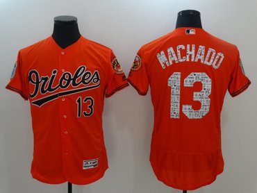 Men's Baltimore Orioles #13 Manny Machado Majestic Orange 2017 Spring Training Authentic FlexBase Player Jersey