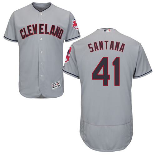 ndians #41 Carlos Santana Grey Flexbase Authentic Collection Stitched MLB Jersey