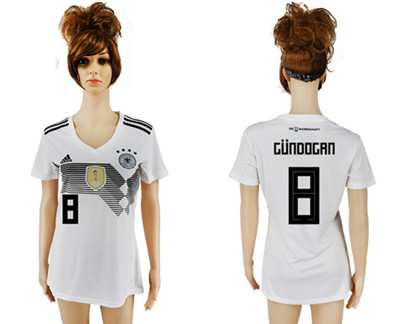 omen's Germany #8 Gundogan White Home Soccer Country Jersey