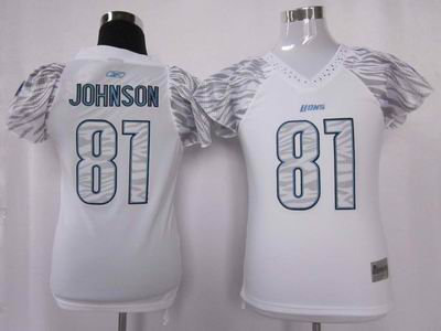 women Zebra Field Flirt Fashion Detroit Lions 81 Calvin Johnson white Jerseys